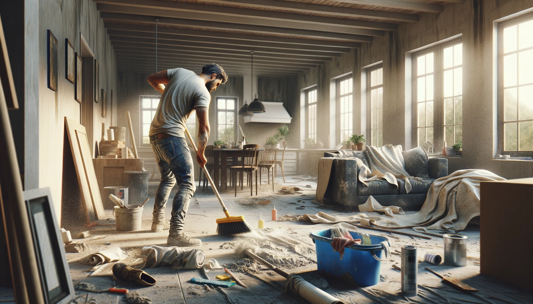 Image nettoyage fin de chantier Découvrez notre service de nettoyage post-rénovation pour un intérieur impeccable après les travaux. Nous éliminons les débris et les taches de peinture pour vous offrir un environnement propre et accueillant.